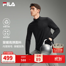 FILA斐乐长袖T恤秋冬男士运动健身跑步半拉链骑行保暖内搭上衣打底衫 加绒保暖-深黑-BK L 175/96A/L