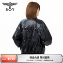 BOY LONDON春季轻朋克风潮牌仿皮衣情侣外套撞钉绣花潮流N44004 黑色 M