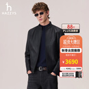 HAZZYS【羊皮革】哈吉斯男装 2026秋季男士皮夹克外套PHIZ皮衣男 黑色BK L （175/96A 48）