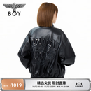 BOY LONDON春季轻朋克风潮牌仿皮衣情侣外套撞钉绣花潮流N44004 黑色 M