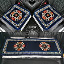 鼎歪羊毛混纺汽车坐垫三件套无靠背免捆绑地毯式座垫毛垫保暖五座通用 蓝色吉祥如意 超柔加密防滑