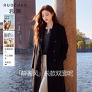 三彩【羊毛骆驼绒】大码女装2026冬季新款双面呢长款大衣胖MM 漆黑色 S 155/84B
