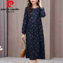 皮尔卡丹（pierre cardin）妈妈连衣裙女春季2025新款遮肚显瘦洋气高贵春装裙子大码女装春秋 蓝底花色 2XL (建议：125-140斤)
