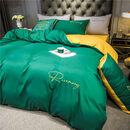 四件套结婚 婚庆红色婚房喜被床单被套被单婚礼欧式大红色 墨绿+姜黄 1.5m床床笠款四件套【适合200x230cm被子