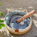 最新猫窝藤编趣味一体编织猫玩具球耐磨垫子四季通用编织猫狗窝厂 【跨境爆款草+线窝】+舒适蓝色棉垫+靠枕+凉席 S—小型（直径35cm高度13cm适合4斤内猫咪