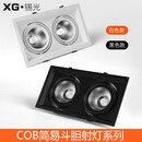 锡光双头斗胆灯led嵌入式10x20长方形筒灯吊顶12*24格栅灯葡萄架射灯 工程加亮款-黑/开孔12*24/30W