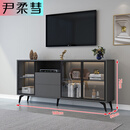 电视柜书柜组合现代简约小户型茶几家用卧室新款玻璃收纳储物柜 轻奢灰160CM宽矮柜 包安装
