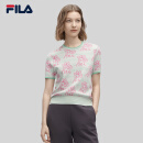 FILA Emerald斐乐女子编织衫2024春新款时尚休闲花朵图案短袖上衣 成长绿-LG 170/88A/L