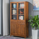 寻古红木家具非洲鸡翅木（学名：非洲崖豆木）书柜实木书架陈列柜中式带门办公柜酒柜置物架玻璃柜 单个:长88*宽38*高198cm