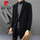 皮尔卡丹双面羊毛绒大衣男士中长款毛呢外套韩版冬季加厚加绒内胆呢子衣服 黑色 XL