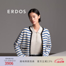 ERDOS 24春夏圆领四平空转海魂条纹法式宽松减龄加厚开衫女羊绒衫 白 165/88A/L