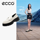 爱步（ECCO）厚底乐福鞋女倪妮同款英伦风一脚蹬厚底增高牛皮女鞋 踪迹220723 石灰色22072301378 37