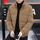 皮尔卡丹（pierre cardin）冬季新款棉衣男士立领字母印花保暖羽绒棉服短款冬装防寒棉袄外套 咖啡色 L 110-125斤