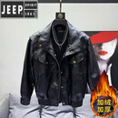 JEEP SPIRIT吉普秋冬机车服皮衣男宽松ins潮韩版潮流帅气男士痞帅青年皮夹克 黑色【皮衣】JK02  加绒 XL 【158-178斤】