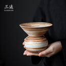 三遍  茶点盆果盆水果盘窑变茶叶罐陶瓷茶道高脚盘茶碟新中式干果盘粗陶 粗陶影白茶点盘