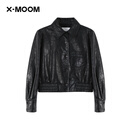 X--MOOM2024官方女装秋季新款复古油蜡感龟裂夹克皮衣外套女 正黑 L