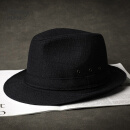 MORNYMOSS品牌男士礼帽英伦休闲时尚中老年人绅士帽爵士帽男 麻黑色 头围57码
