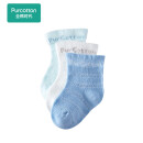 全棉时代 儿童袜子薄款夏季夏天薄袜婴儿袜子男童女童宝宝袜子棉袜透气 蔚蓝+白+天蓝（3双装 中筒） 9.5cm