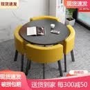 【新品整装送货到家】凯圣居可收纳省空间折叠餐桌家用小户型饭桌商店面洽谈桌椅组合接待圆桌 黑色圆桌+黄色皮椅 一桌4椅