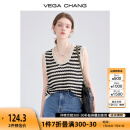 VEGA CHANG【明星同款】条纹针织小背心女夏外穿显瘦镂空设计感小众无袖马甲 黑棕条纹 均码