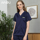 南欧鱼手术室内穿衣服隔离洗手衣男女长袖短袖刷手服美容院口腔医院宠物医院整形医院医生服工作服 女藏蓝301短袖套装 L