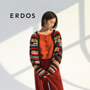 ERDOS 彩虹条纹多巴胺宽松减龄针织衫复古时髦开衫女羊绒衫 黑 L 170/88A