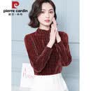 皮尔卡丹金丝绒上衣女士半高领长袖内搭打底衫春秋季2026新款早秋妈妈小衫 薄款 红色 2XL (125-135斤)