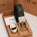 蔻驰（COACH）男士皮带真皮宽版商务黑色印花腰带字母针扣头 黑色印花银色针扣银色C扣 120cm