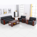 欧宝美商务办公洽谈沙发现代会客皮艺沙发办公室沙发3+1+1+茶几+方几