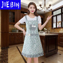 炒菜烧饭做饭穿的衣服韩版时尚围裙女棉麻罩衣洋气上班工作服厨房做饭家用防油污围腰裙 竹节棉花兔子(绿色)