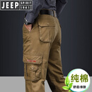 吉普吉普（JEEP）品牌男装纯棉休闲多口袋工装裤男士宽松户外直筒春秋 深卡其色 (常规款) 30 腰围23尺