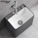 海嘉华 灰白色洗拖把池地拖盆阳台卫生间陶瓷拖布池墩布池拖帕池水池 H209灰白+喷枪龙头