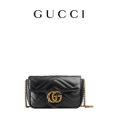 GUCCI古驰GG Marmont系列Supermini女士手袋绗缝链条斜挎包[礼物] 黑色 均码