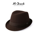Mr DUCK原创帽型 秋冬英伦礼帽男中老年高端大头围加厚保暖羊毛呢爵士帽 MW13038羊呢料-深咖色  (秋冬款） L（适合59-60cm头围)