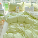 谷蝶小清新床单四件套非全棉纯棉磨毛被套罩床笠款学生宿舍床上件套 菱形格提花-果绿+芝士【 2.2m床【床单四件套】-适合220x2