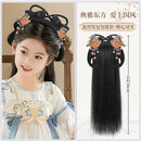 唐妮儿童汉服假发头饰一体式懒人发箍软发髻女童日常垫发包古装造型 涟玥发排款【发夹式+橙芯】