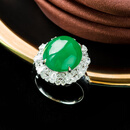 翡笙坊翡翠戒指  玫瑰的故事【朱珠同款】天然A货18K镶钻冰阳绿蛋面戒指 13-14圈号