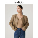 indicia标记女装23年商场同款简约圆领老钱风通勤100&羊皮真皮皮衣外套 棕色 S