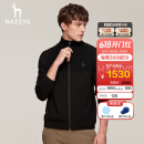 哈吉斯（HAZZYS）男装 秋季新款外套棒球领针织拼接羊毛开衫ABYZD0ADX61 黑色BK 175/96A 48