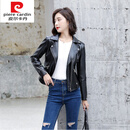 皮尔卡丹（pierre cardin）针织韩版修身皮衣外套女短款2025年秋冬新款皮女士皮夹克 黑色 M