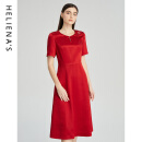海兰丝2023商场同款连衣裙夏季新款红色短袖圆领裙喜庆婚礼婆婆装 红色 M