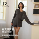 Henny Rue女士长袖T恤上衣女宽松防晒春夏季美雅碧轻薄罩衫系扣V领空调衫 银河灰 均码 （90-150斤）