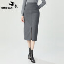 哥弟（GIRDEAR）女装高腰H型中长款直筒开叉包臀半身裙1200232 蓖麻灰 M (3码)