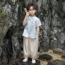 旗铂汉服男童夏季儿童新中式国风古风表演服 鸿影短袖（仅上衣） 130 