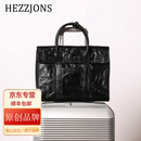 赫泽琼斯HEZZJONS商务公文包男进口意大利牛皮手提包时尚休闲出差电脑包手工复古大容量旅行包 黑色意大利牛皮