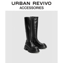 URBAN REVIVO预售2023秋冬女时尚休闲经典弹力厚底长靴UAWS30041 黑色 37