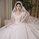 红妆饰佳婚纱2026新款新娘主婚纱简约时尚泡泡袖在逃公主小个子复古仪式纱 浅香槟齐地款 2XL