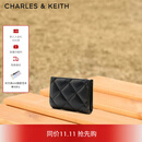 CHARLES&KEITH柔软菱格多卡位短款钱包女生日礼物CK6-50770524-2 Black黑色 XXS