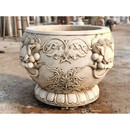 语森忆汉白玉石雕鱼缸中式庭院别墅养鱼荷花盆摆件古法仿古 狮子头花纹缸直径80高50