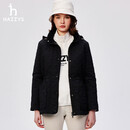 哈吉斯（HAZZYS）女装 春秋款女士休闲可脱卸帽收腰棉服女ASSSU0BCU27 黑色BK XL (170/92A 42)